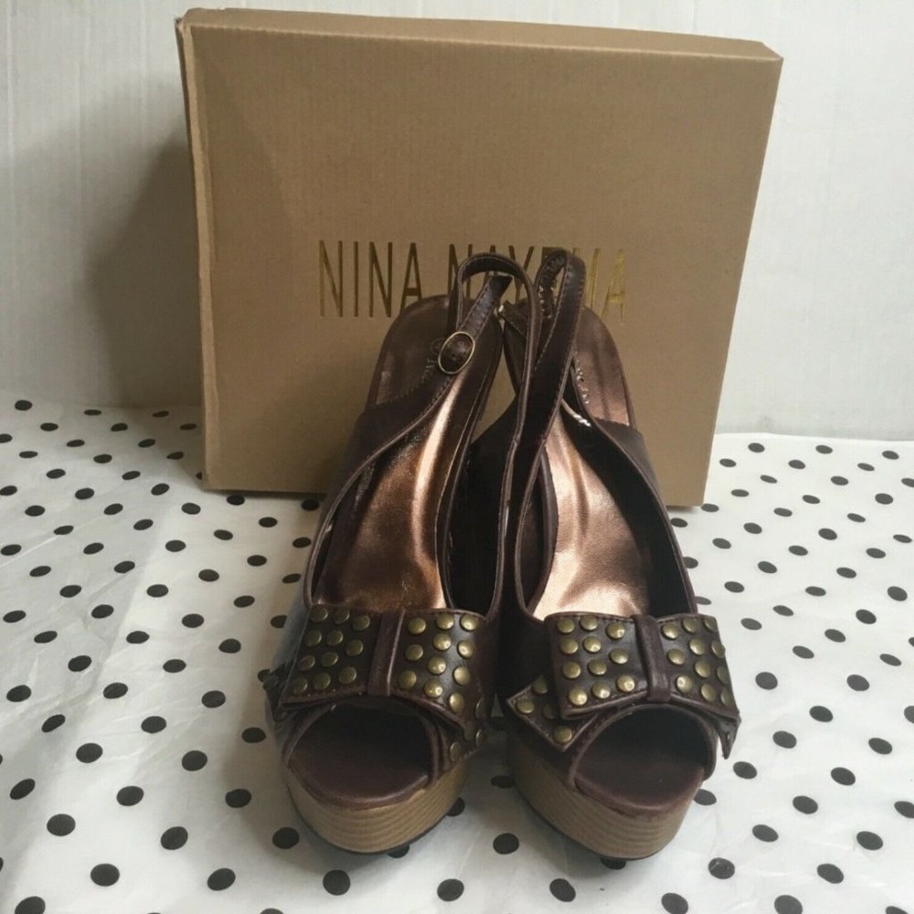 Nina Nayema Womens Brown Leather Open Toe Stiletto